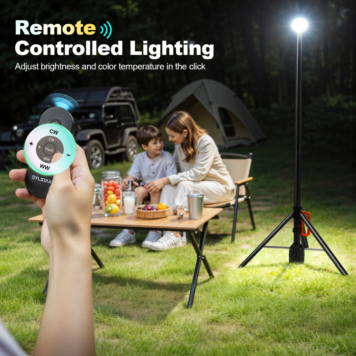 Rechargeable Telescopic LED Work Light With Remote And Dimmable Settings