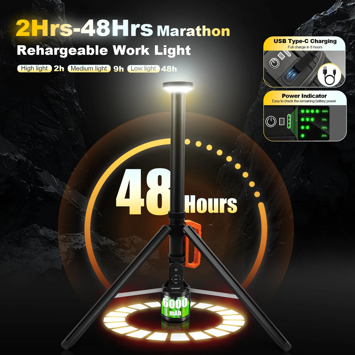 Rechargeable Telescopic LED Work Light With Remote And Dimmable Settings