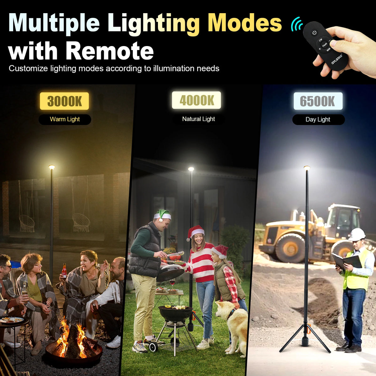 Rechargeable Telescopic LED Work Light With Remote And Dimmable Settings