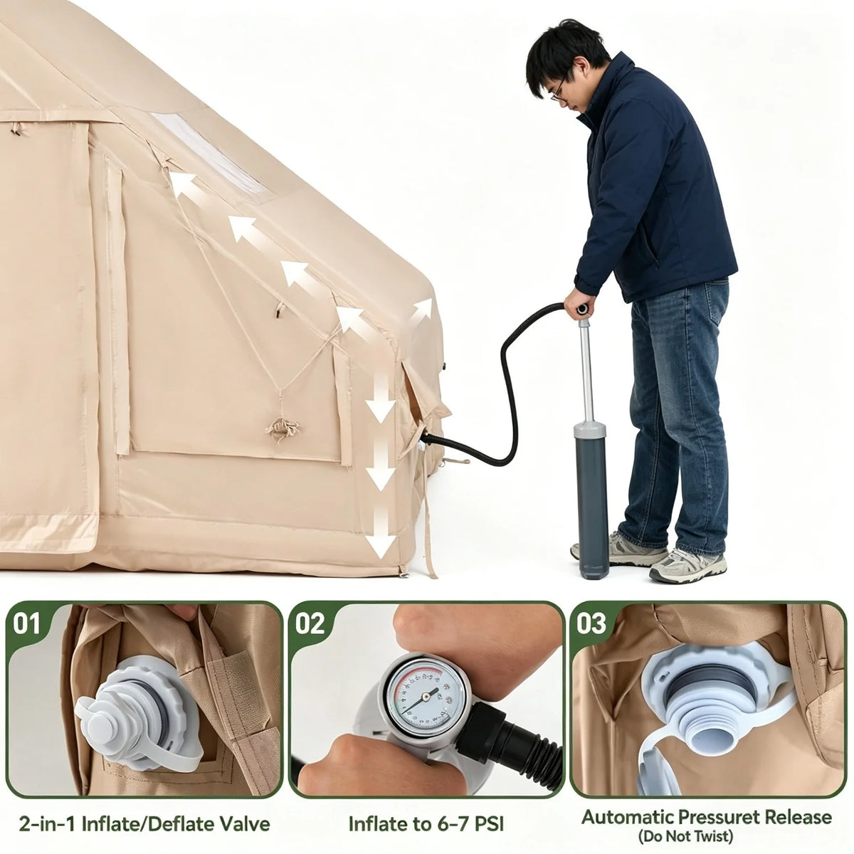 AOXUN Inflatable Camping Tent With Skylight And Stove Jack