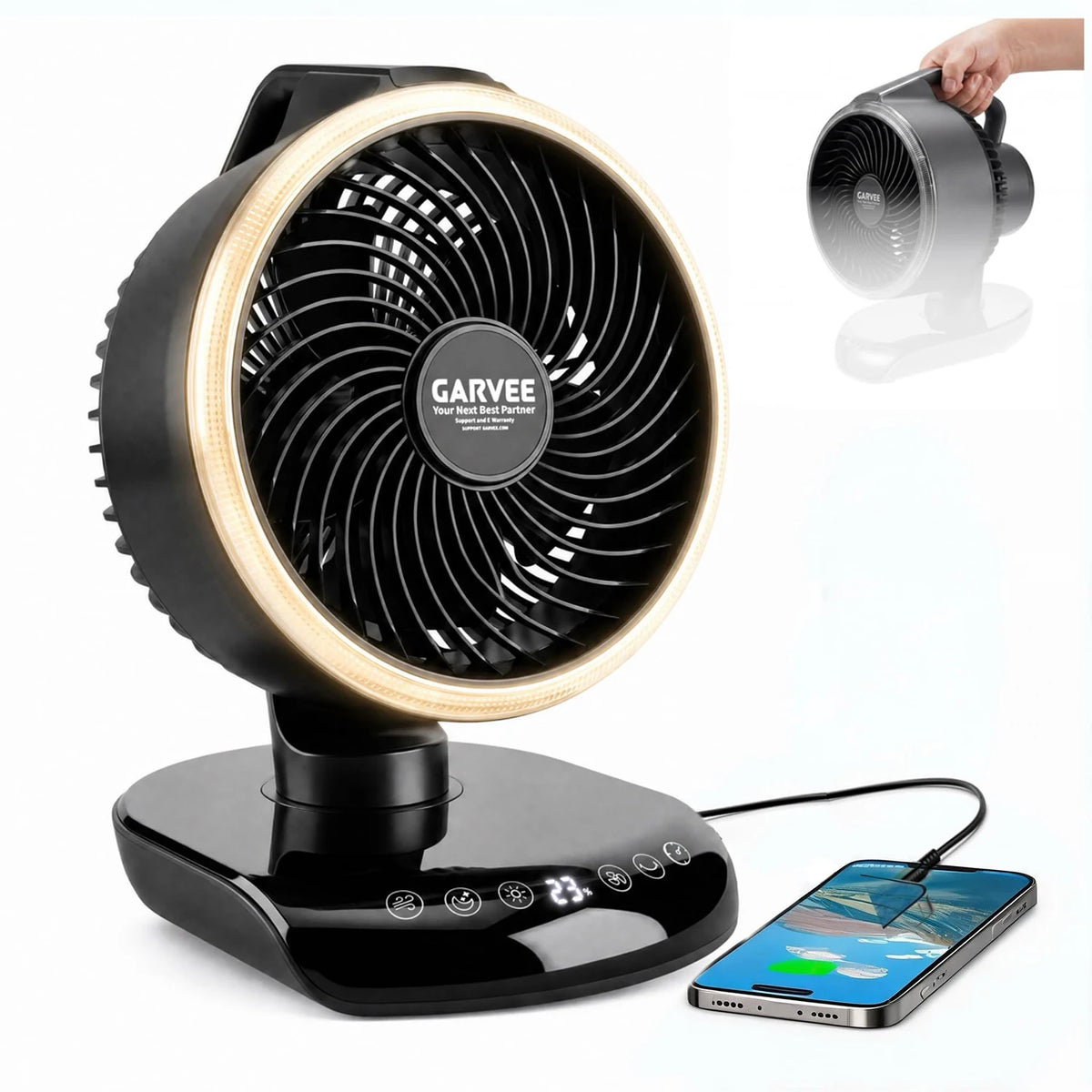 HiMISS Portable Camping Fan With Remote Timer And LED Light