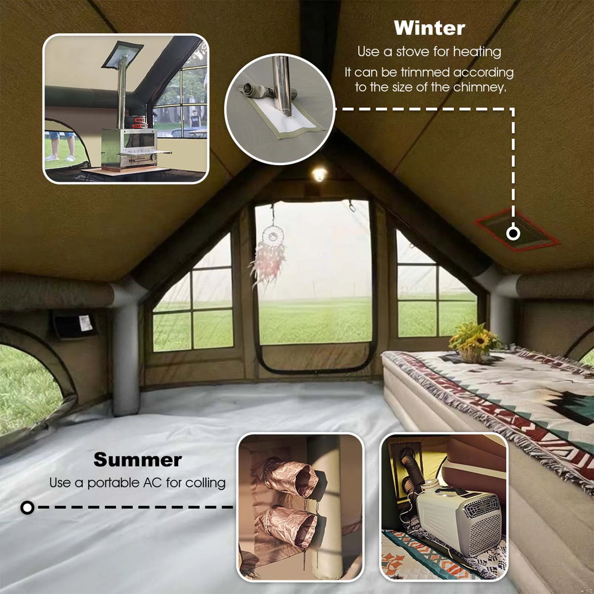SENLEETO Inflatable Glamping Tent With Stove Jack For Camping