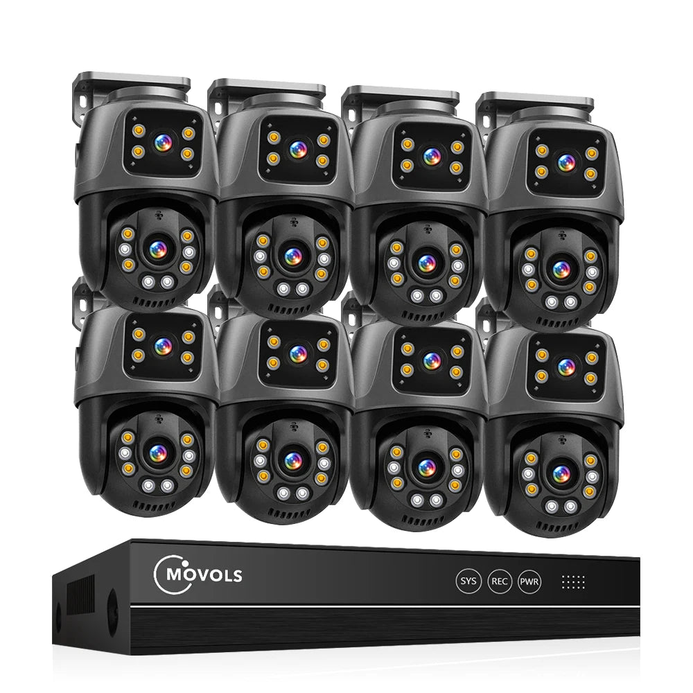 Movols Dual Lens PTZ PoE Camera Security System With NVR