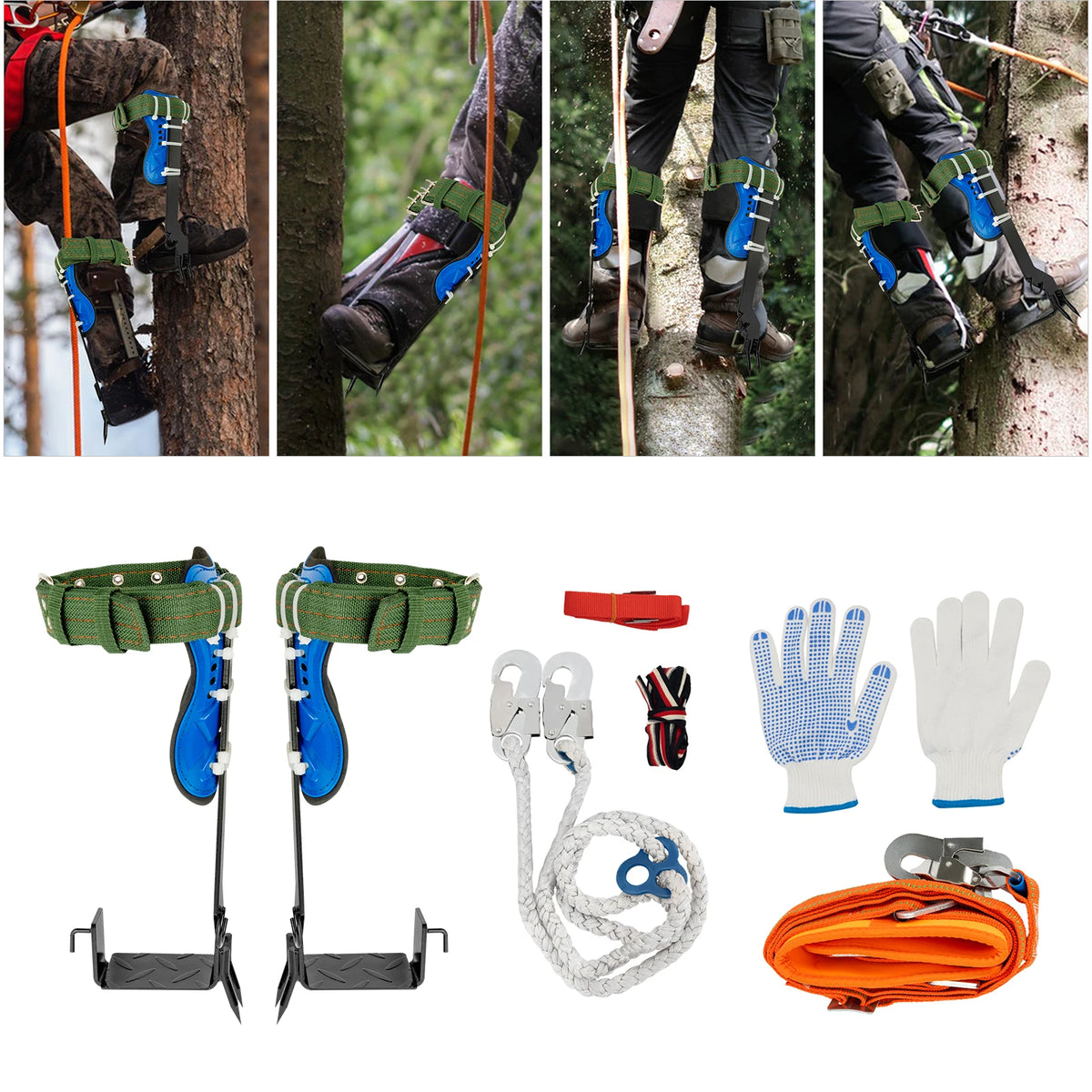 Arborist Tree Climbing Spikes Kit With Safety Harness And Rope
