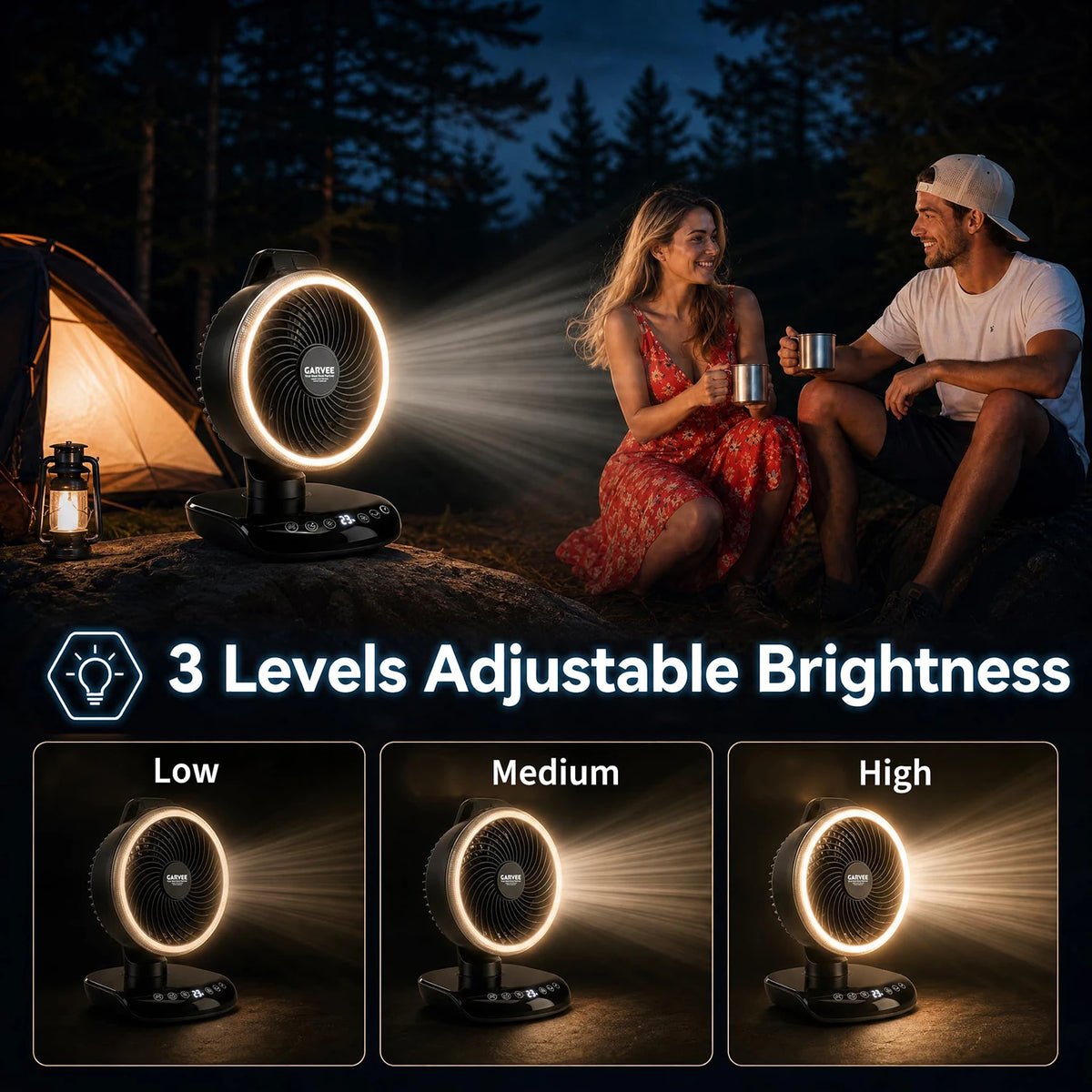 HiMISS Portable Camping Fan With Remote Timer And LED Light