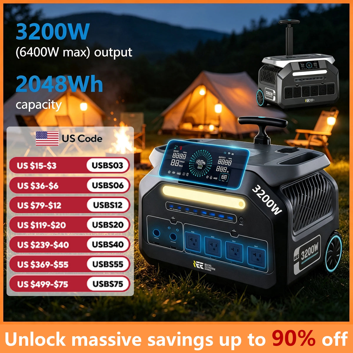 IEE P3200 Portable Power Station With LiFePO4 Solar Backup