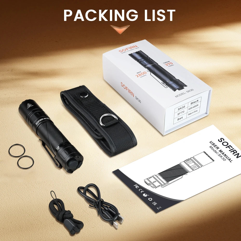 Sofirn SK30 Tactical Rechargeable LED Flashlight With Dual Switch