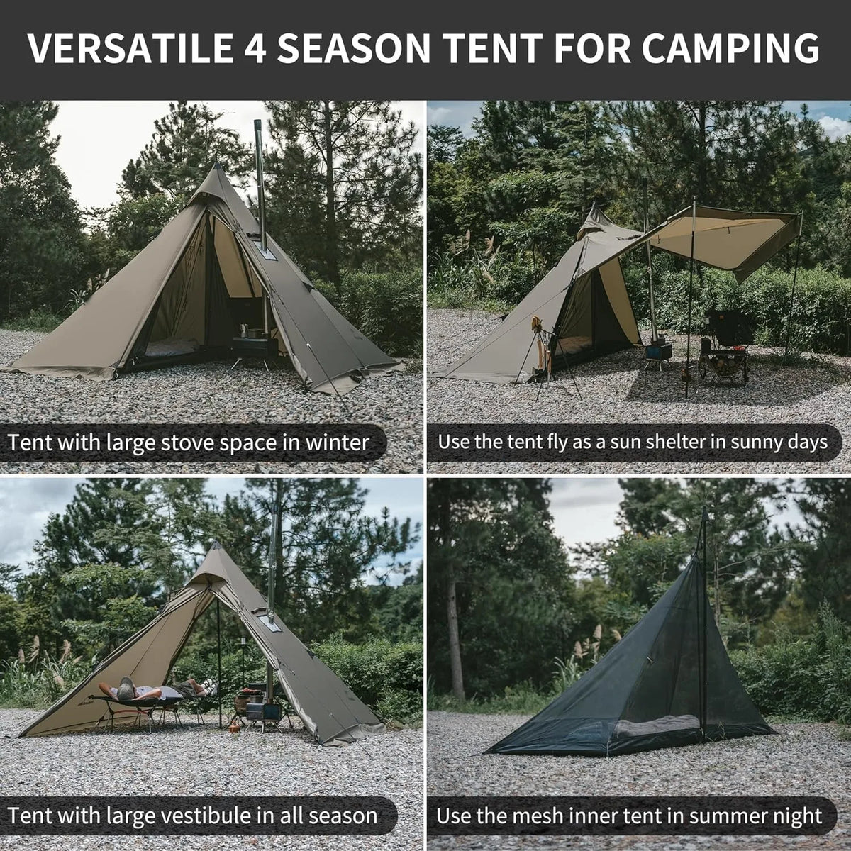 Naturehike Chimney Window Teepee Camping Tent With Flame Retardant Fabric