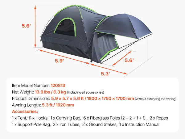 SucceBuy Waterproof Truck Bed Tent With Expandable Camping Awning