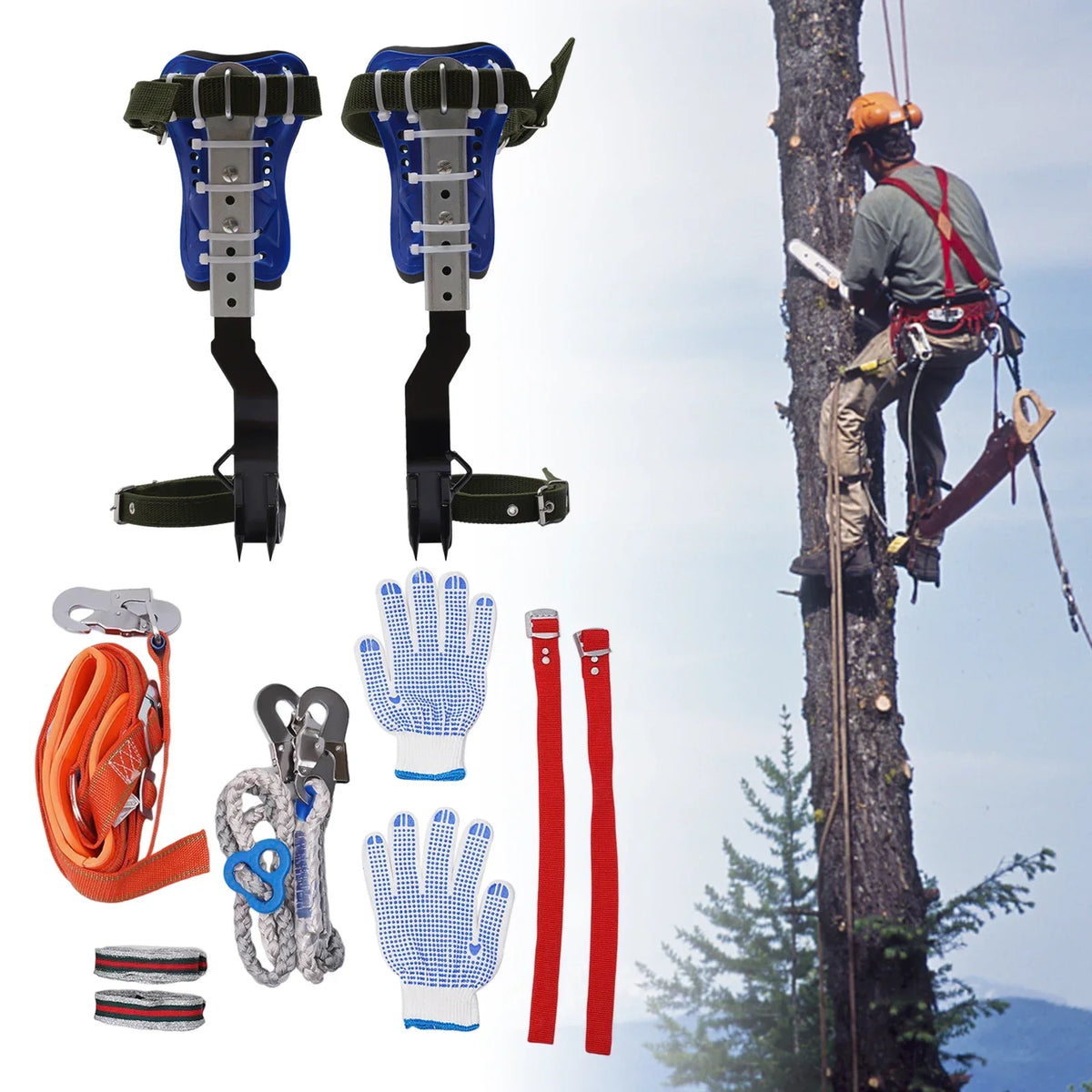 Professional Tree Climbing Spike Set With Adjustable Safety Gear