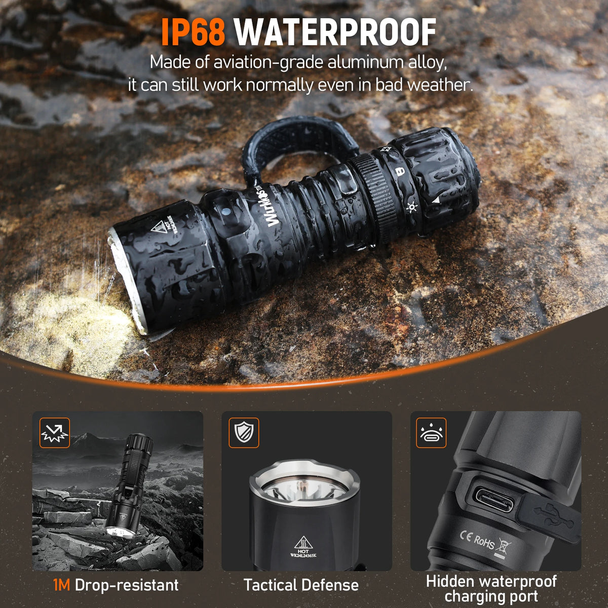 Wurkkos TD07 Tactical Rechargeable Flashlight With Dual Switches