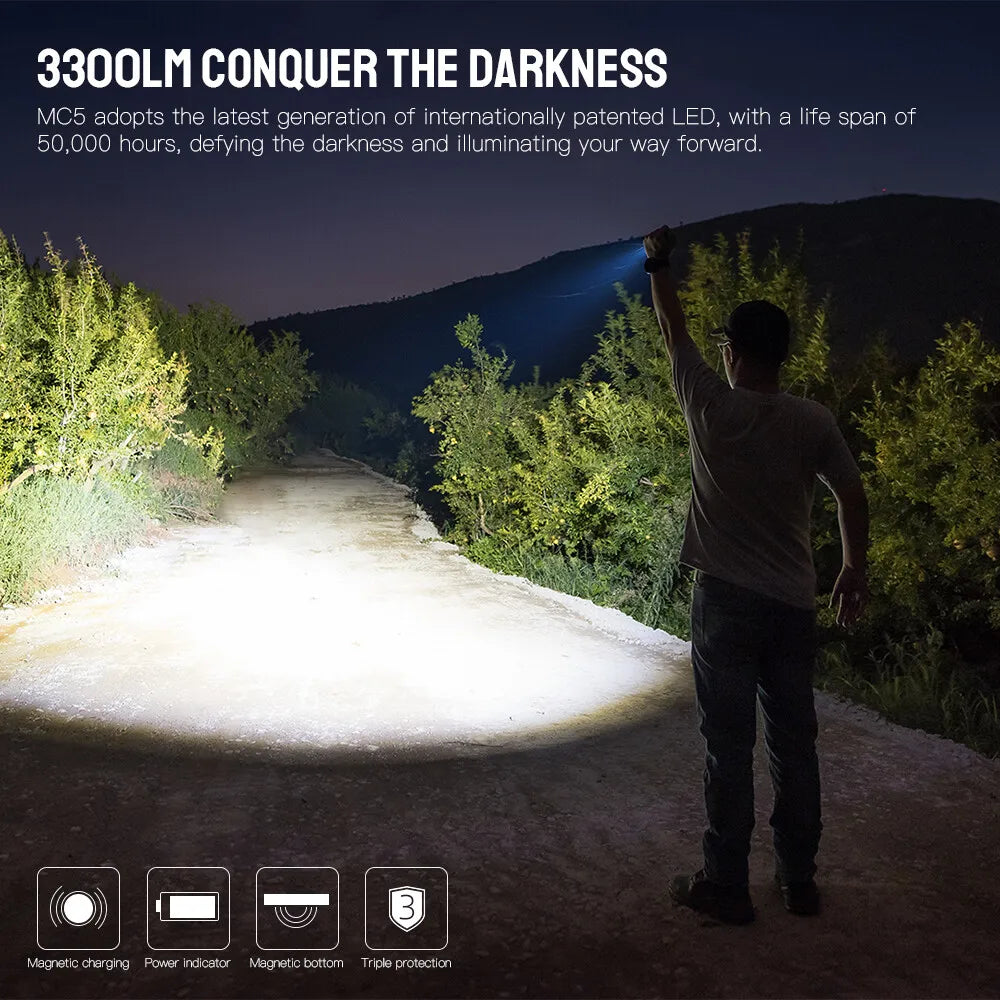 TrustFire MC5 3300LM Rechargeable Magnetic Waterproof LED Flashlight