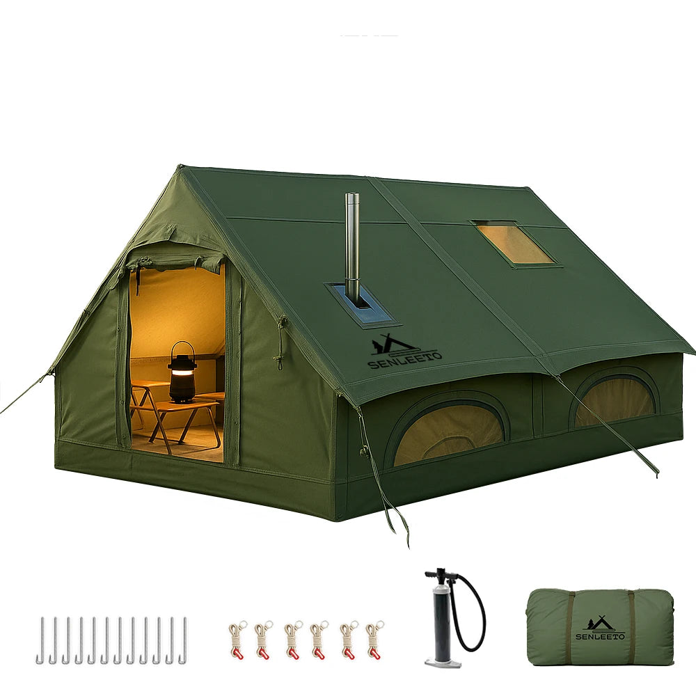 SENLEETO Inflatable Glamping Tent With Stove Jack For Camping
