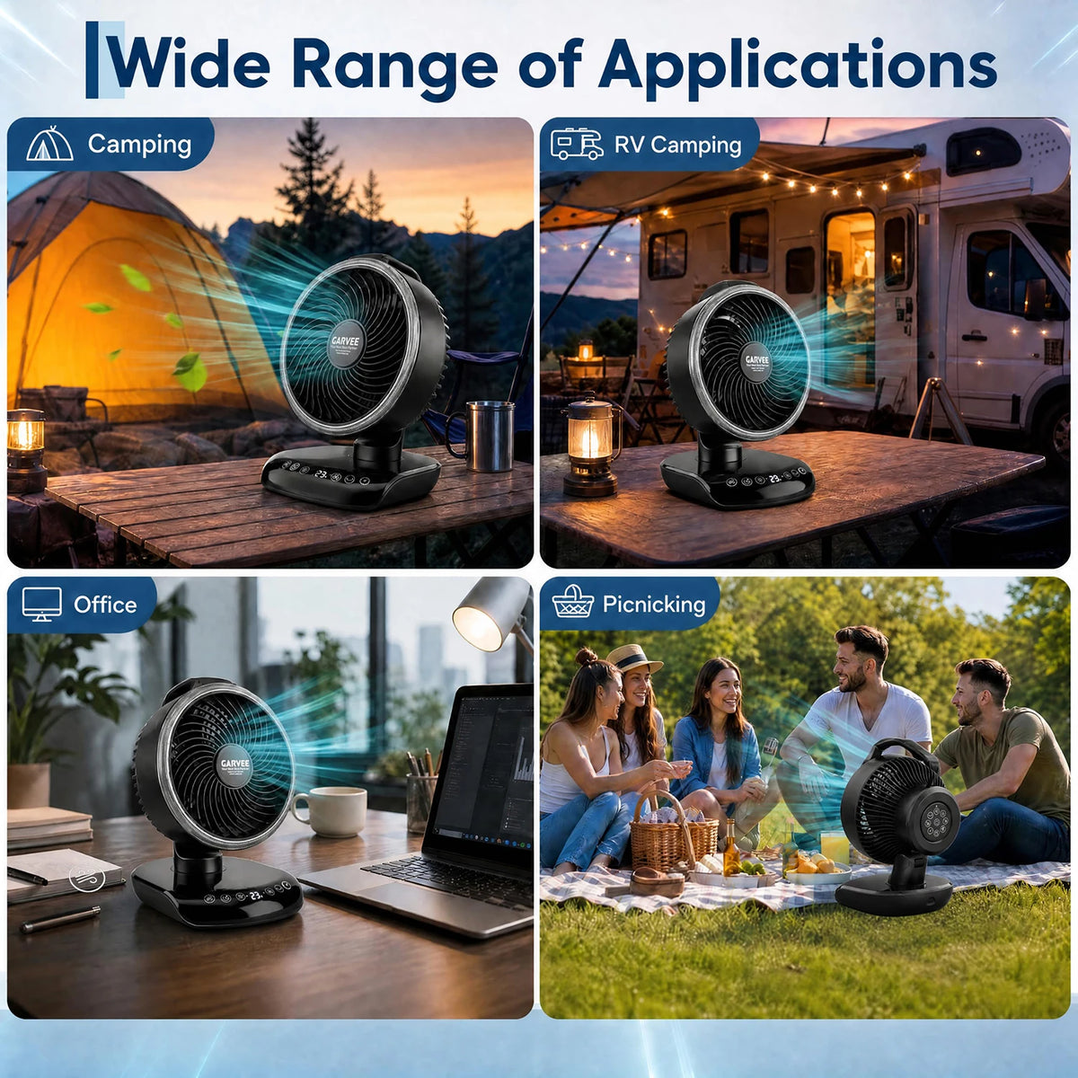 HiMISS Portable Camping Fan With Remote Timer And LED Light