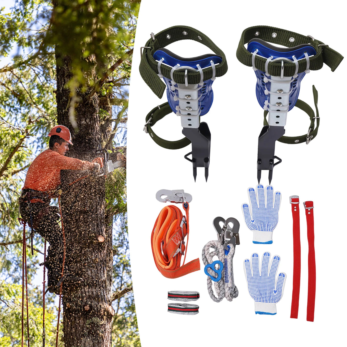 Professional Tree Climbing Spike Set With Adjustable Safety Gear