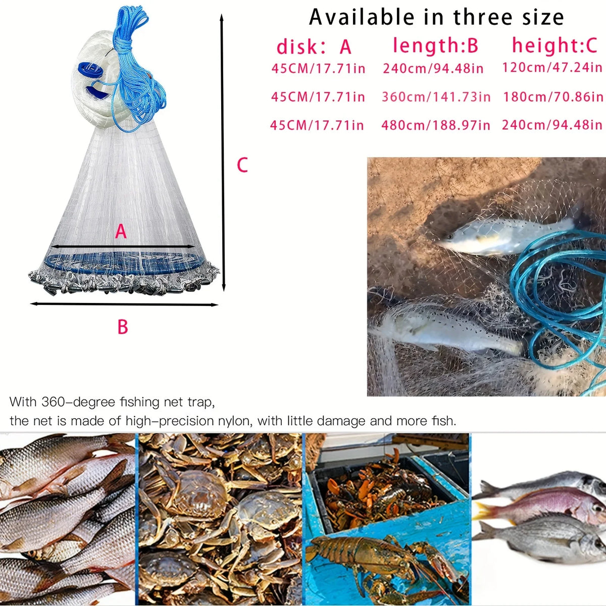 Heavy Duty American Style Fishing Net For Freshwater And Saltwater