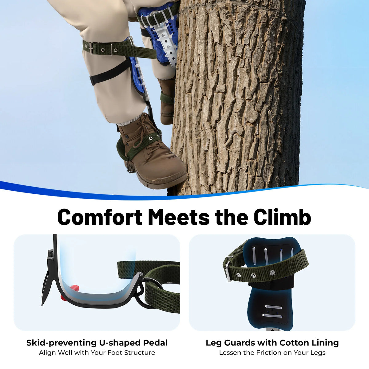 Professional Tree Climbing Spike Set With Adjustable Safety Gear