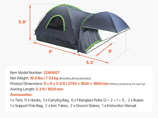 SucceBuy Waterproof Truck Bed Tent With Expandable Camping Awning