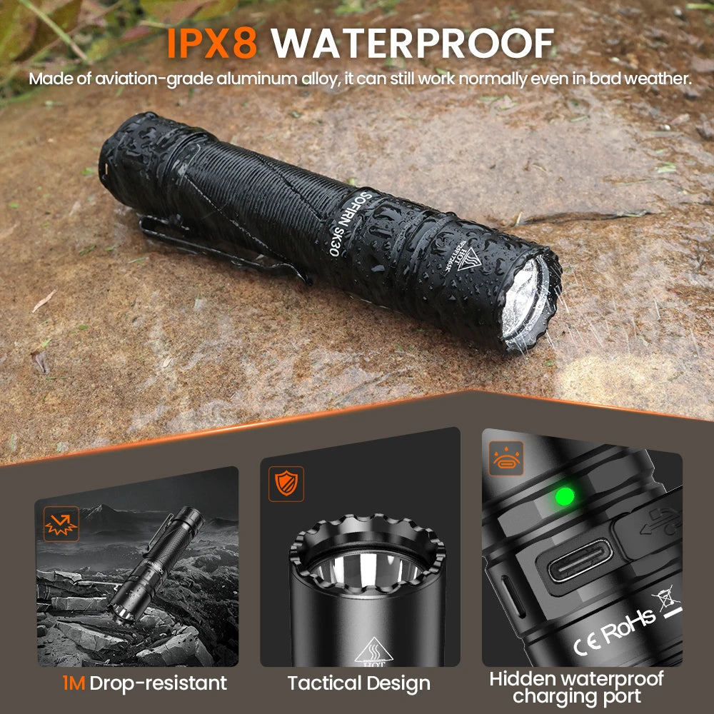 Sofirn SK30 Tactical Rechargeable LED Flashlight With Dual Switch