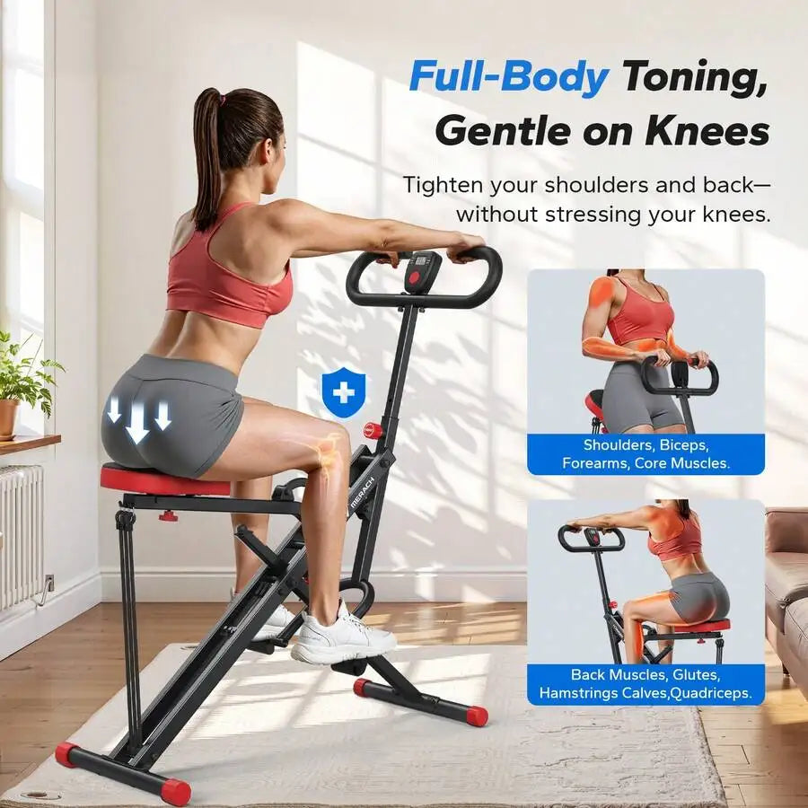 Foldable 2 In 1 Squat Rowing Machine For Home Workouts