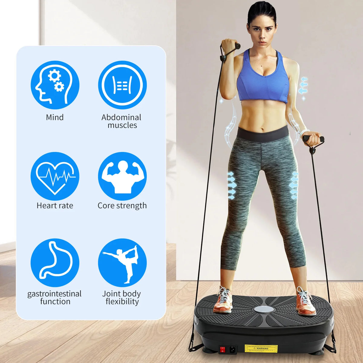 Portable Vibration Plate Exercise Machine With Resistance Bands