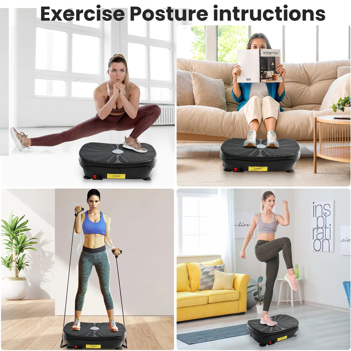 Portable Vibration Plate Exercise Machine With Resistance Bands