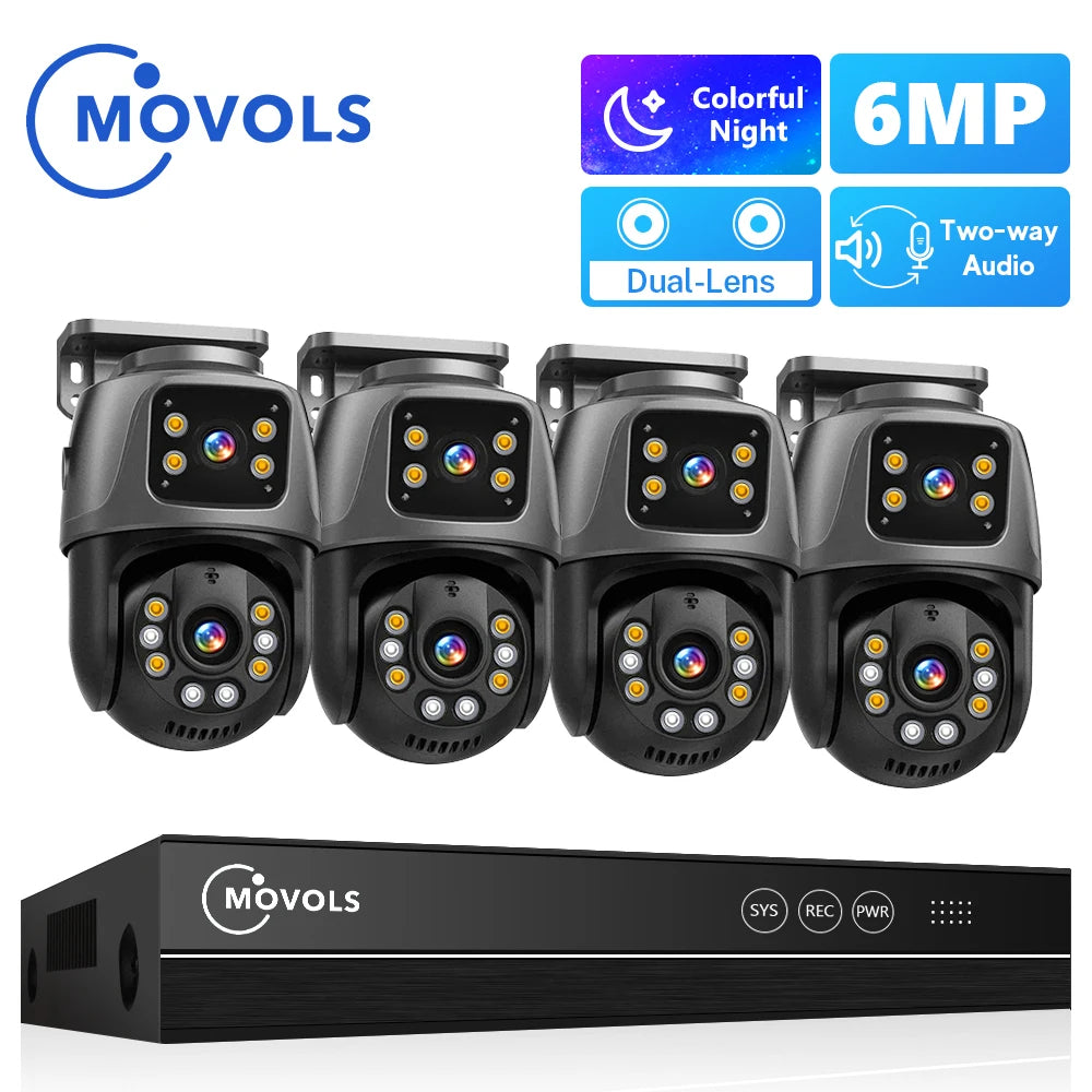 Movols Dual Lens PTZ PoE Camera Security System With NVR