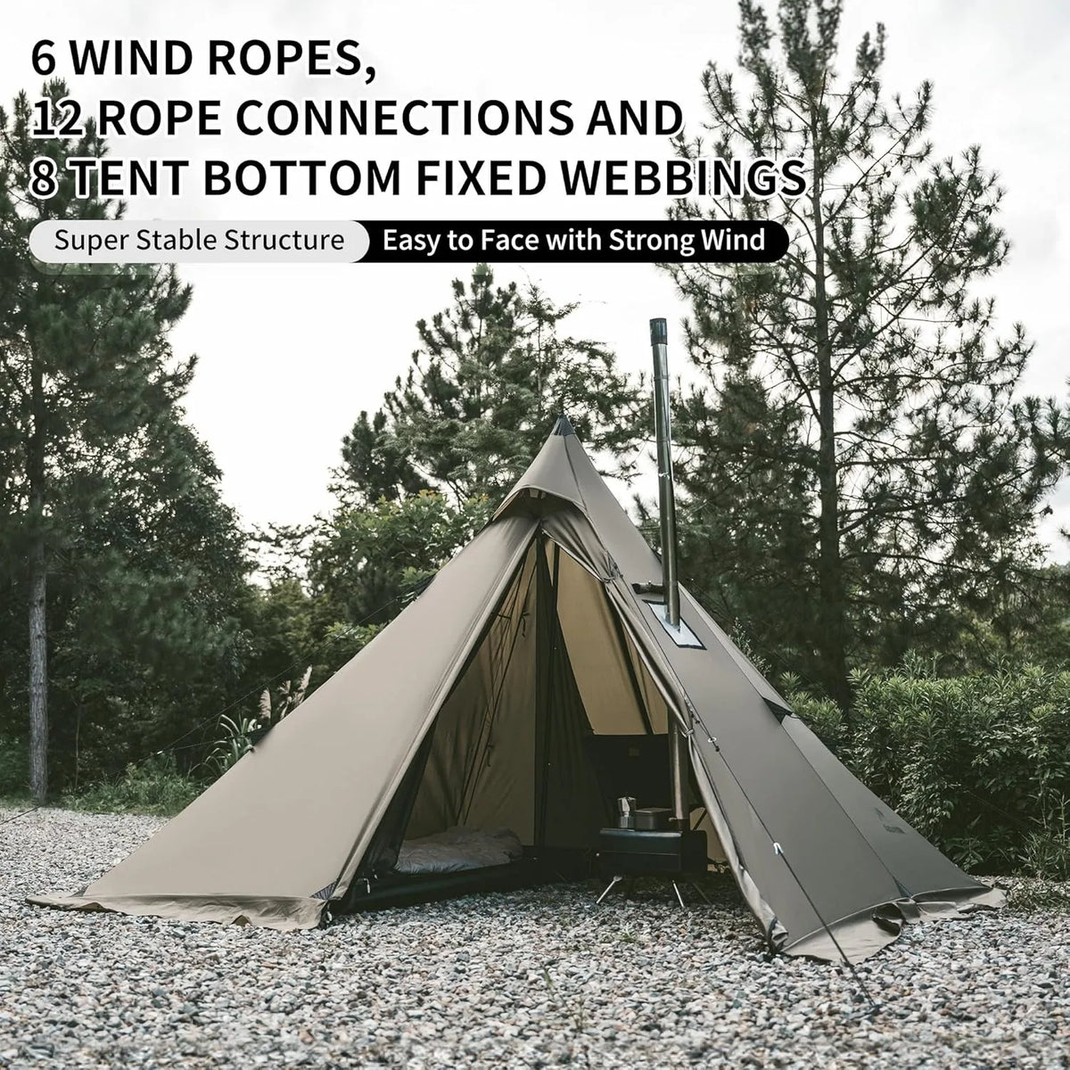 Naturehike Chimney Window Teepee Camping Tent With Flame Retardant Fabric