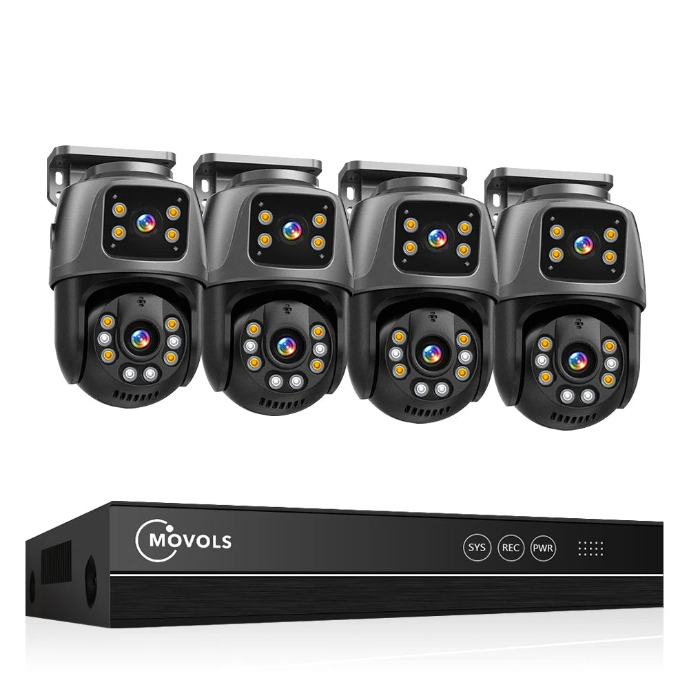 Movols Dual Lens PTZ PoE Camera Security System With NVR