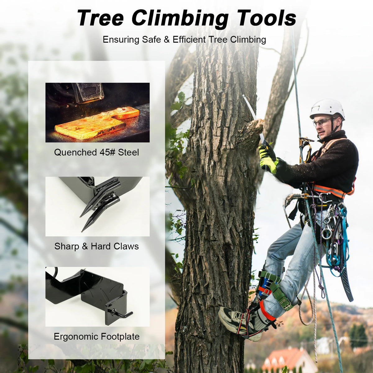 Arborist Tree Climbing Spikes Kit With Safety Harness And Rope
