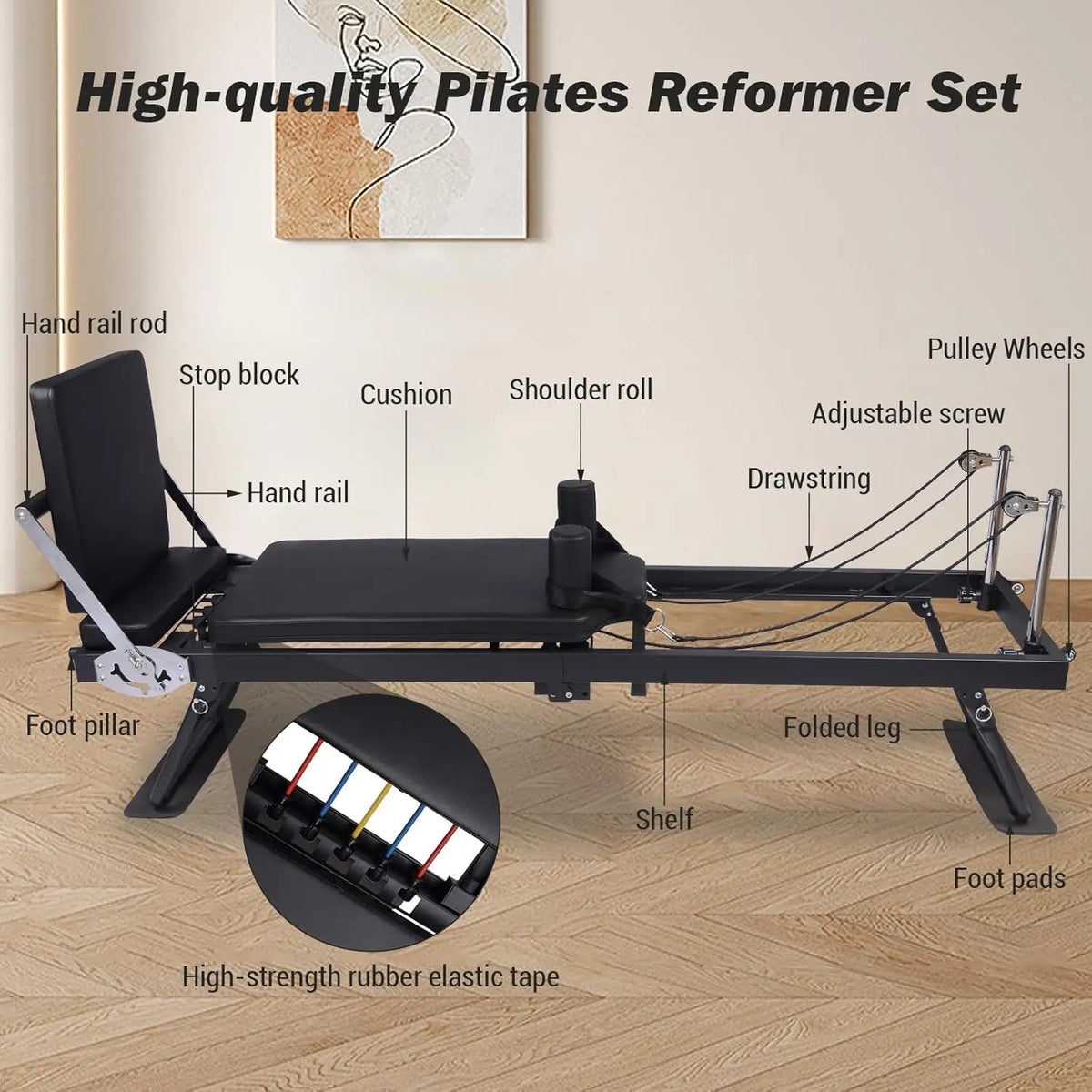 HiMISS Foldable Pilates Reformer Machine With Adjustable Heights