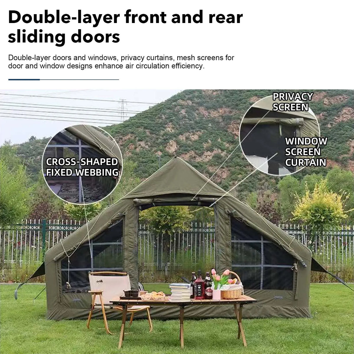 SENLEETO Inflatable Glamping Tent With Stove Jack For Camping