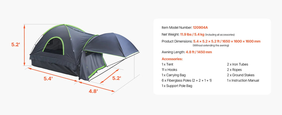 SucceBuy Waterproof Truck Bed Tent With Expandable Camping Awning