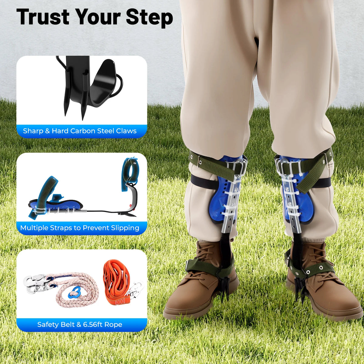 Professional Tree Climbing Spike Set With Adjustable Safety Gear