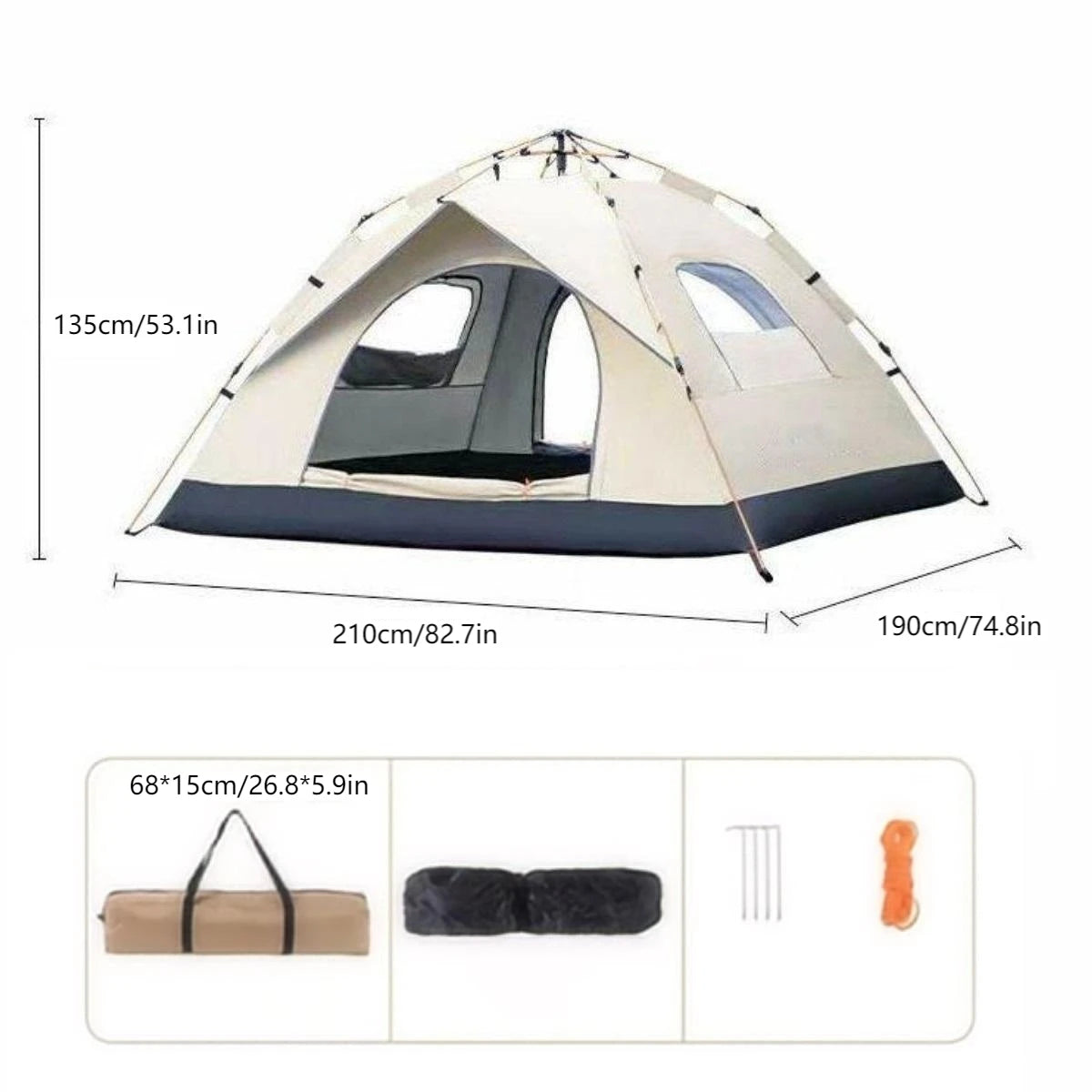 Pakicetus Automatic Camping Tent With Two Doors And Two Windows