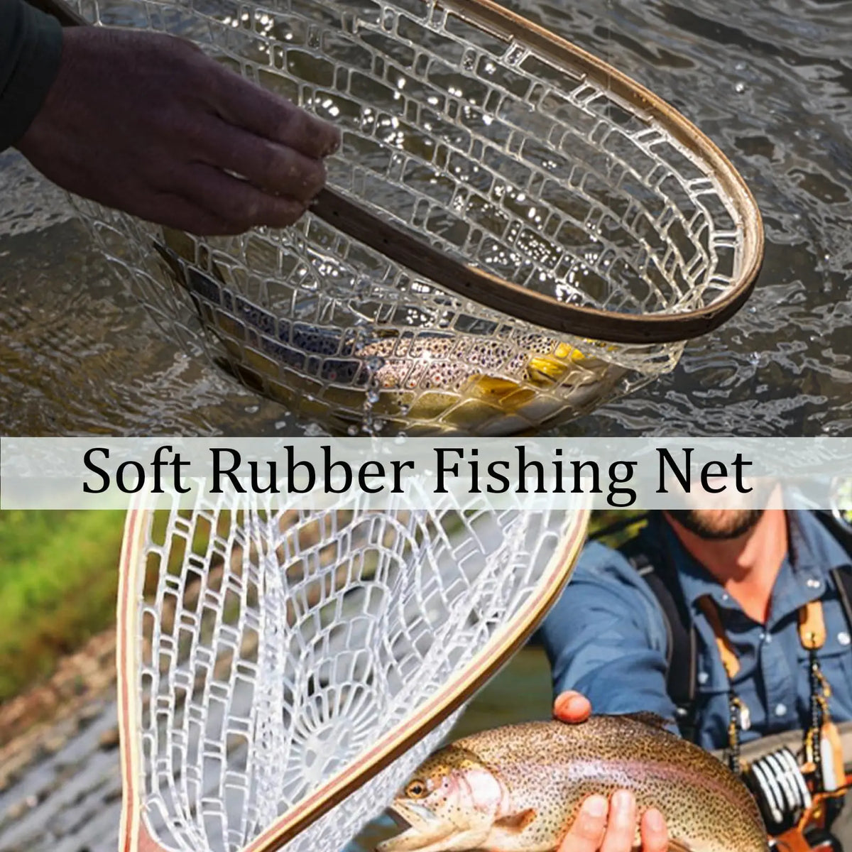 Soft Rubber Trout Fishing Net For Fly Fishing Catch Release