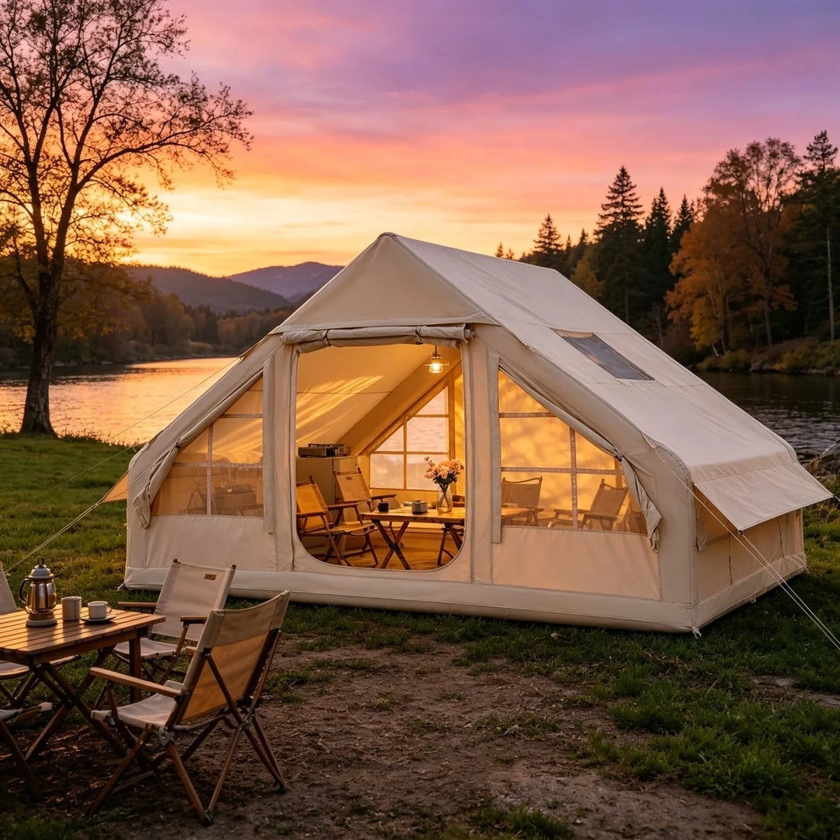 AOXUN Inflatable Camping Tent With Skylight And Stove Jack