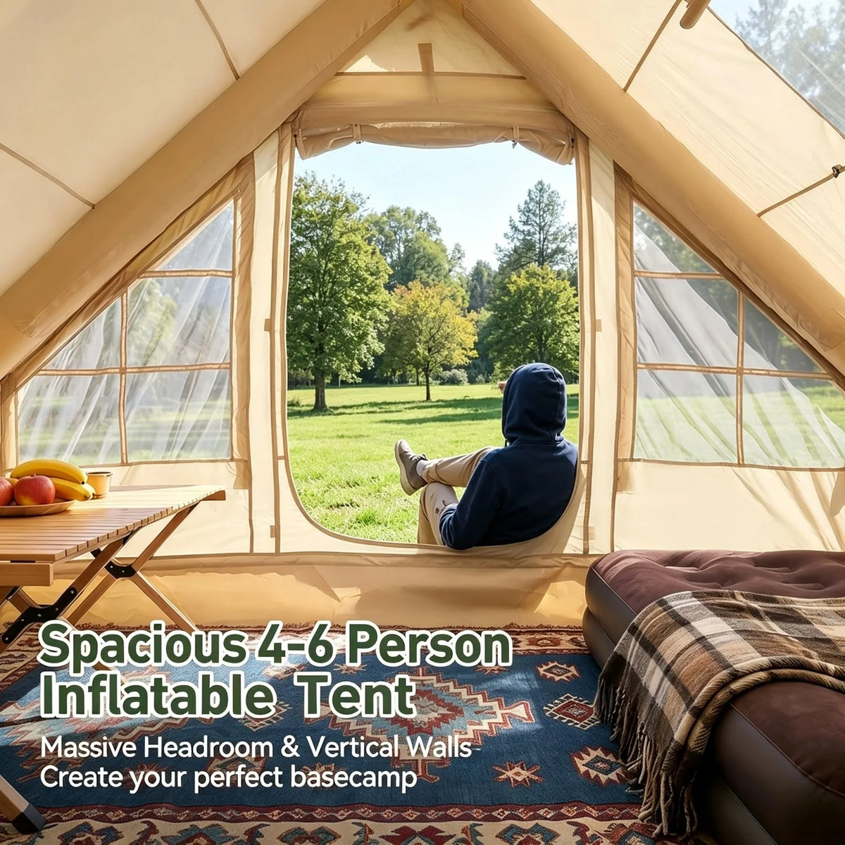 AOXUN Inflatable Camping Tent With Skylight And Stove Jack