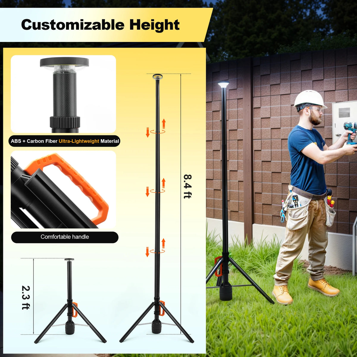 Rechargeable Telescopic LED Work Light With Remote And Dimmable Settings