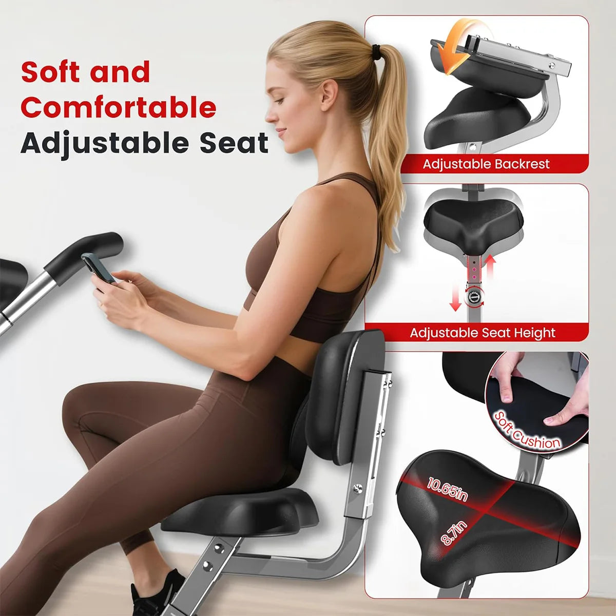 Pooboo Foldable Magnetic Exercise Bike With Arm Resistance Bands