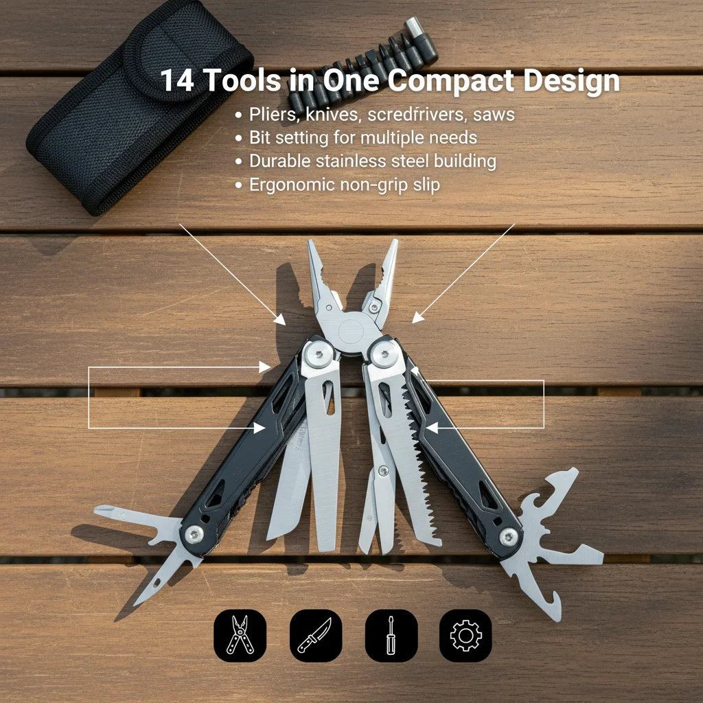 Stainless Steel Camping Multitool Pliers With Screwdriver Saw And Scissors