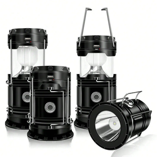 Collapsible Solar Rechargeable Camping Lanterns With Emergency Flashlight