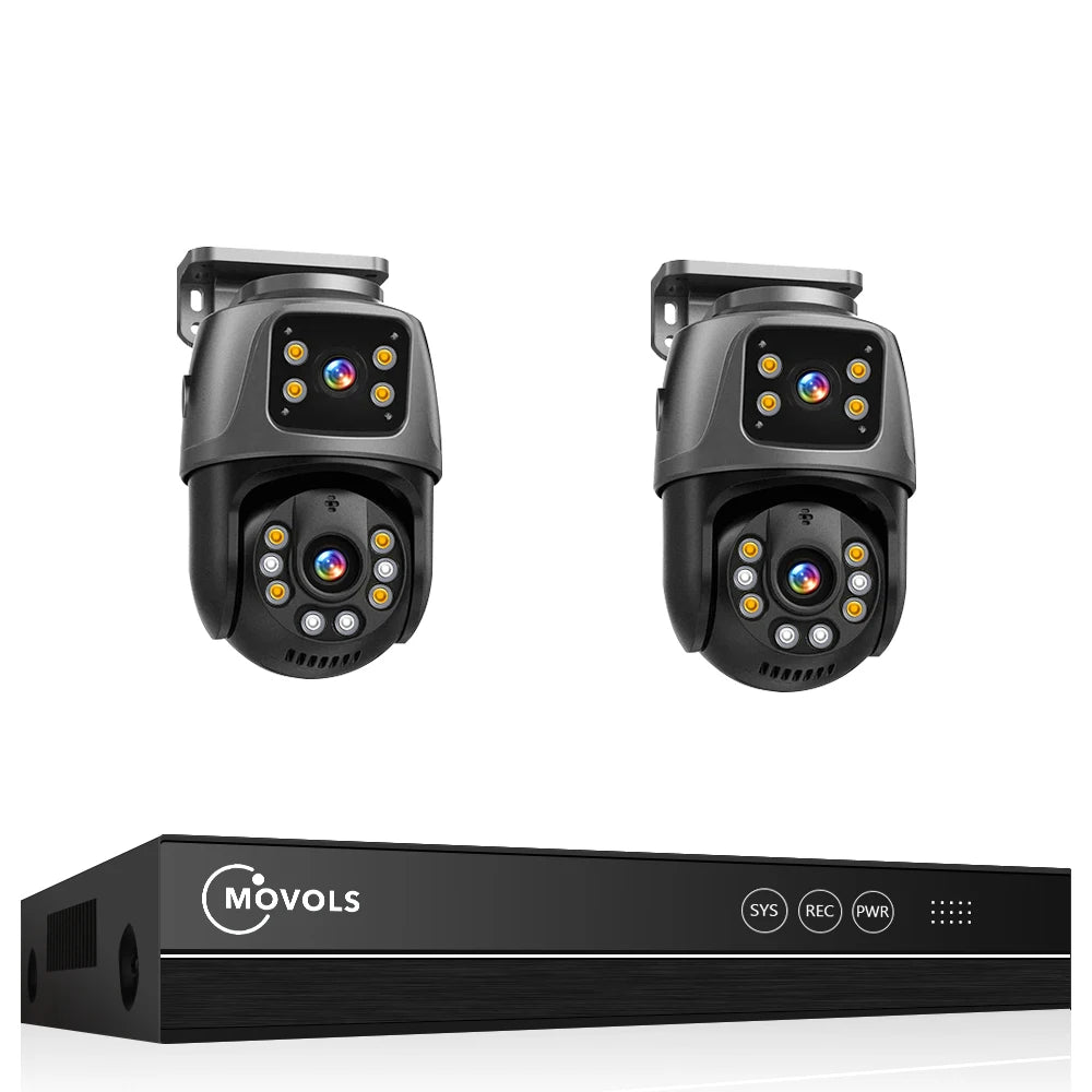 Movols Dual Lens PTZ PoE Camera Security System With NVR