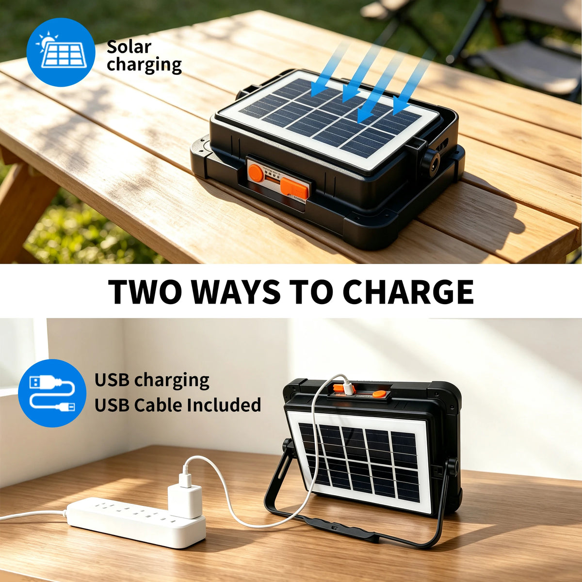 Morglad Portable Solar LED Floodlight Rechargeable Emergency Camping Searchlight
