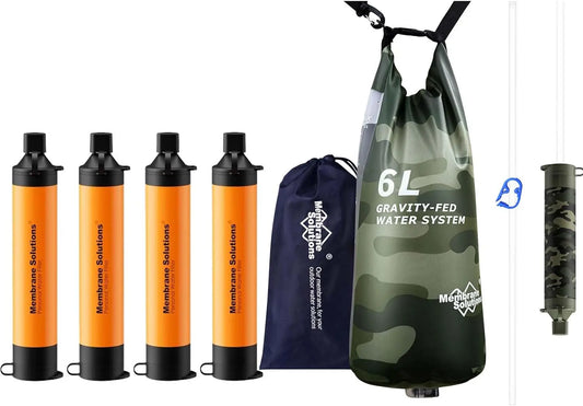 Portable Gravity Water Filter With Extra Survival Straws