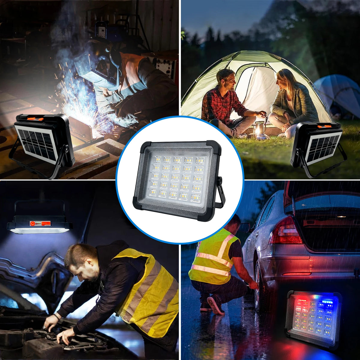 Morglad Portable Solar LED Floodlight Rechargeable Emergency Camping Searchlight