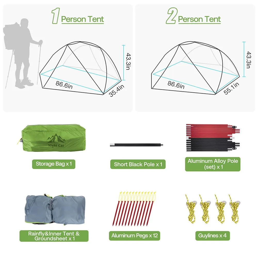 Night Cat Ultralight Waterproof Double Layer Backpacking Tent