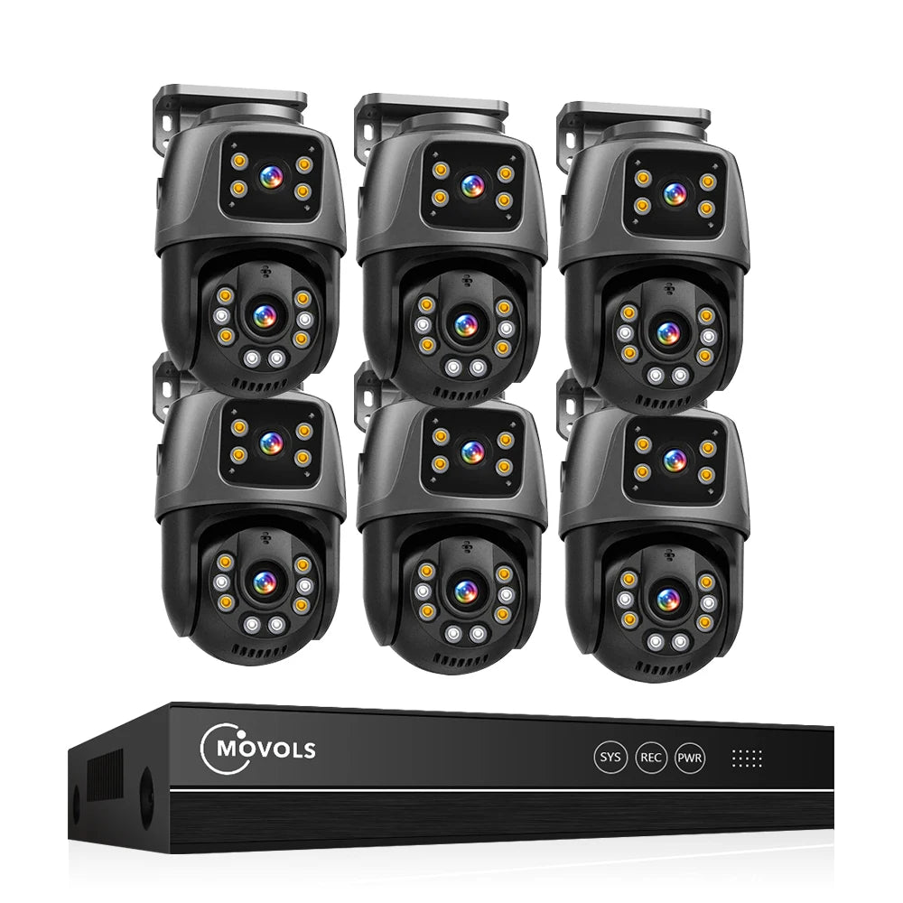 Movols Dual Lens PTZ PoE Camera Security System With NVR