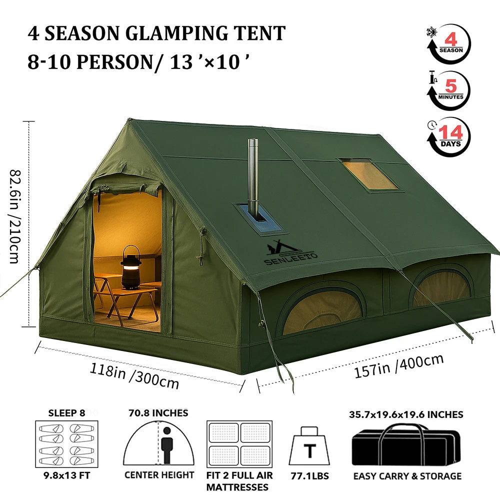 SENLEETO Inflatable Glamping Tent With Stove Jack For Camping