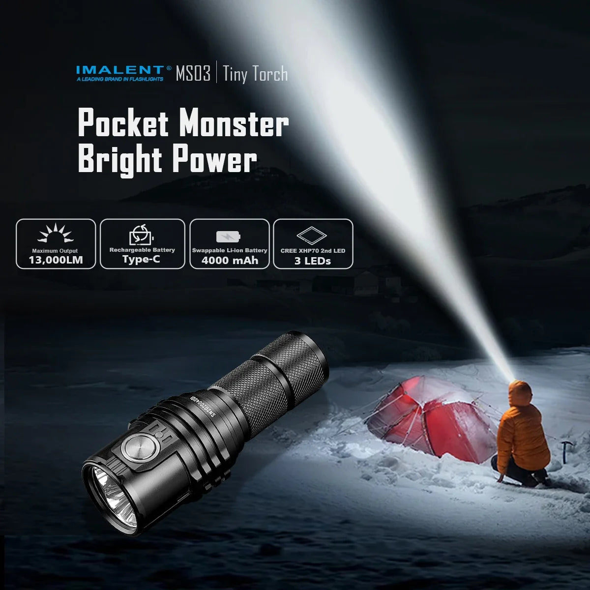 IMALENT MS03 Rechargeable LED Flashlight for Camping and Emergency Use